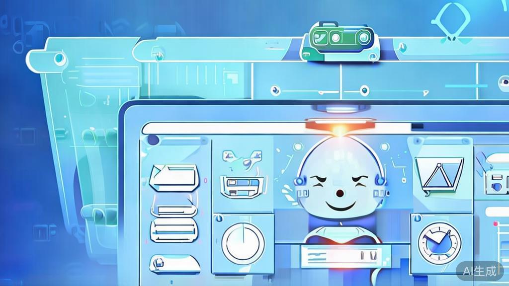 Flat vector illustration of AI in advertising and marketing, dashboard style, soft blue gradient