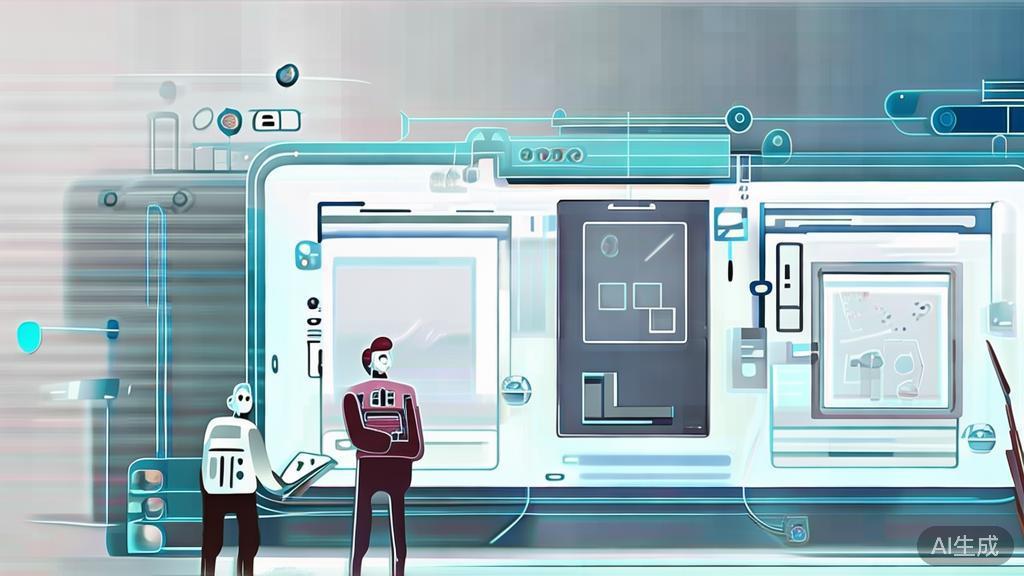 High-quality business illustration regarding AI and human collaboration in content creation, minimal flat design