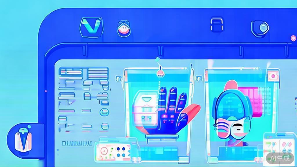 Flat vector illustration of human and AI collaboration in animation, dashboard style, soft blue gradient
