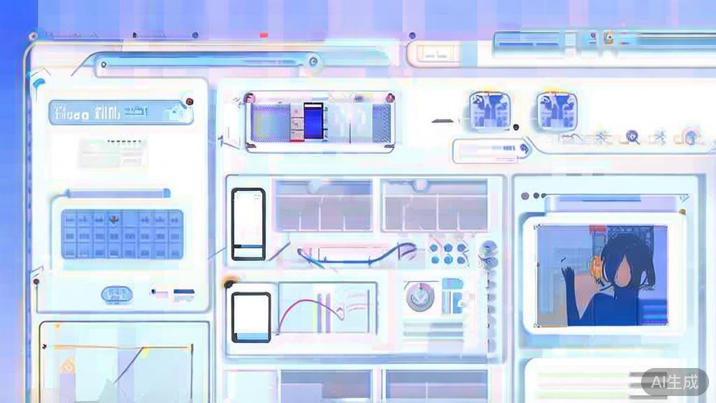 Flat vector illustration of video publishing and promotion strategies for anime short videos, dashboard style, soft blue gradient