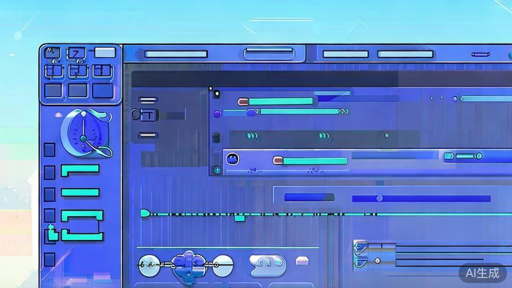 Flat vector illustration of video editing process, dashboard style, soft blue gradient