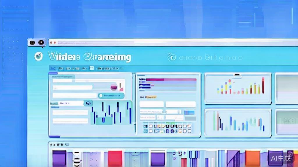 Flat vector illustration of a beauty brand's video marketing strategy, dashboard style, soft blue gradient