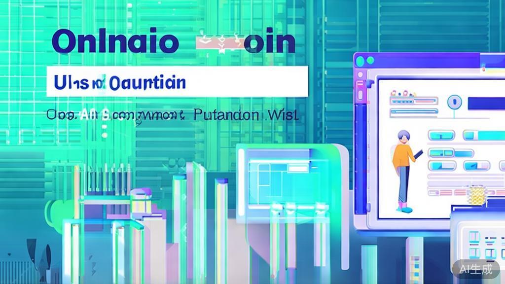 High-quality business illustration showing an online education platform using AI tools, minimal flat design