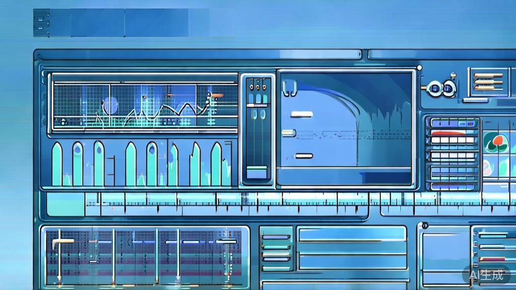 "Flat vector illustration of video editing process, dashboard style, soft blue gradient"