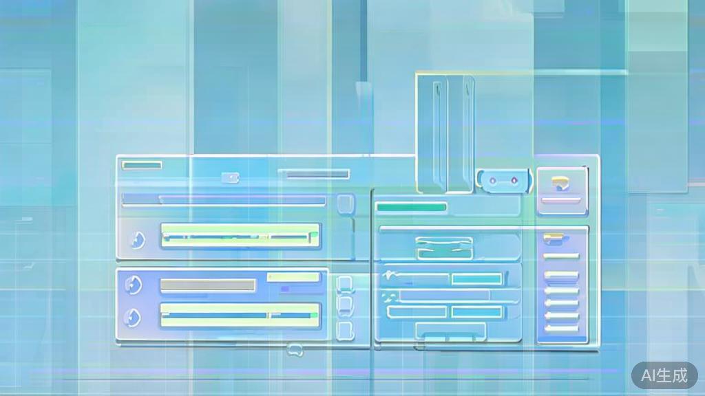 Flat vector illustration of DALL-E 2 interface, dashboard style, soft blue gradient