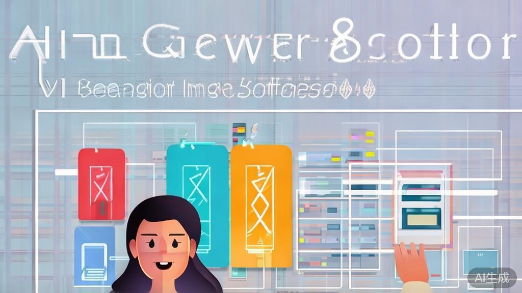 High-quality business illustration showing a user selecting AI image generation software, minimal flat design