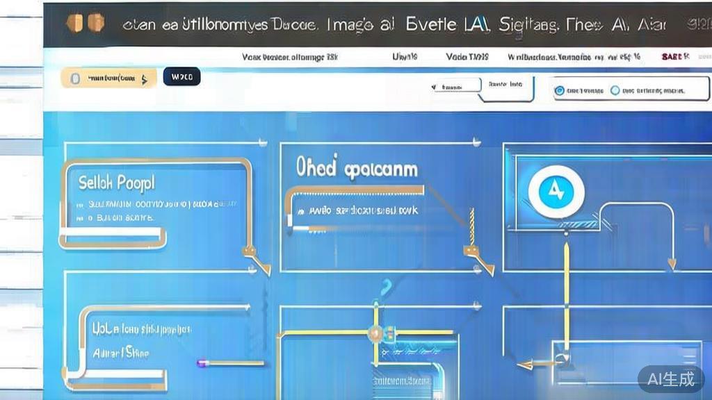 "Flat vector illustration of the steps to create images using AI software, dashboard style, soft blue gradient"