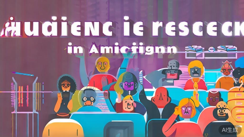 "High-quality illustration of audience research in animation, showing diverse audience reactions, minimal flat design"