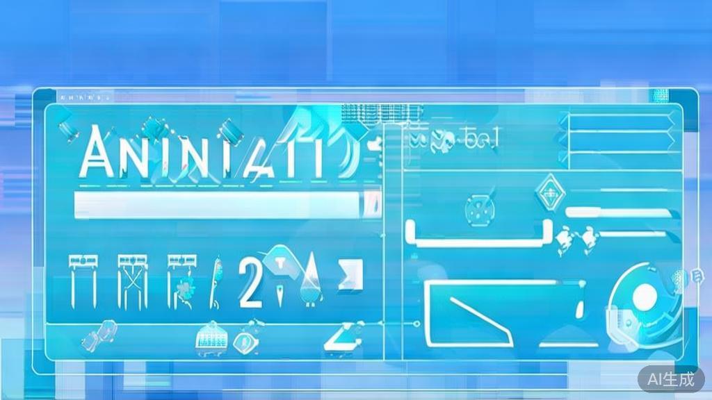 Flat vector illustration of future trends in animation, dashboard style, soft blue gradient