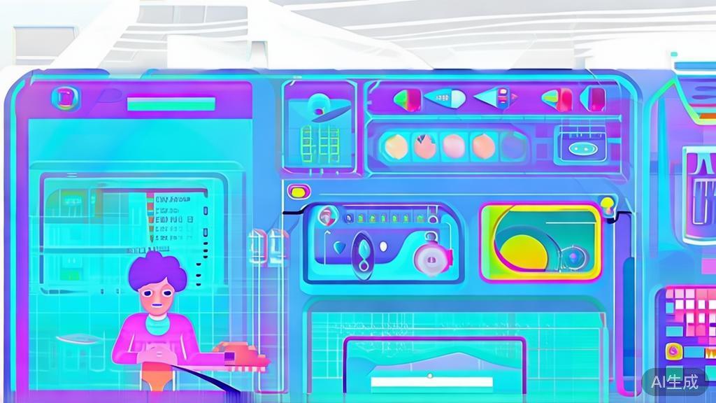 Flat vector illustration of collaboration between humans and AI in animation creation, dashboard style, soft blue gradient