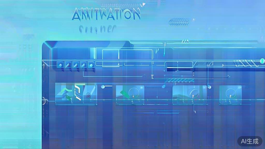 Flat vector illustration of animation software interface, dashboard style, soft blue gradient