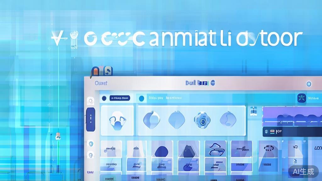 Flat vector illustration of Vyond animation tool, dashboard style, soft blue gradient