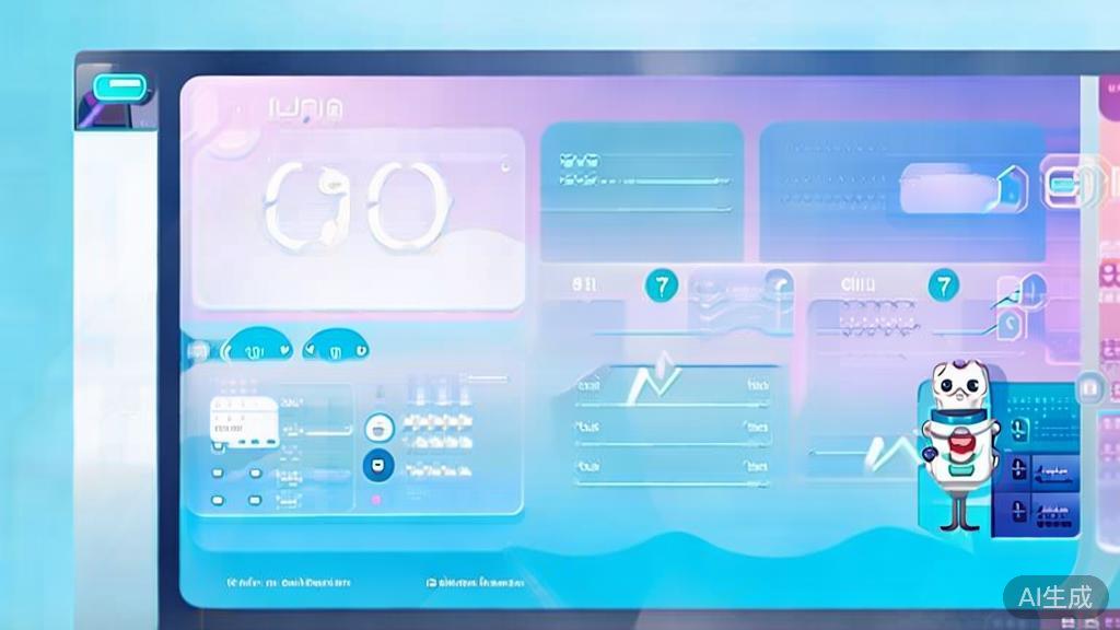 Flat vector illustration of personalized AI animation, dashboard style, soft blue gradient