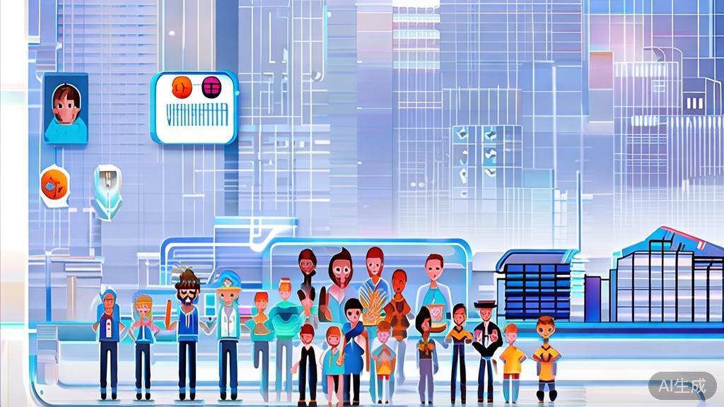 "High-quality illustration of the future trends in AI animation generation, depicting smart customization and community sharing, minimal flat design"