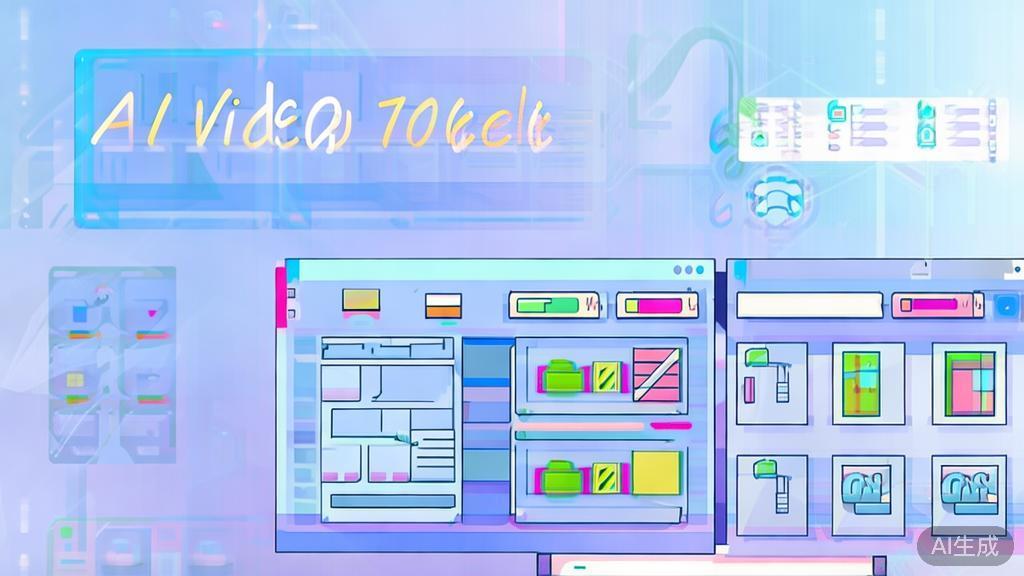 Flat vector illustration of AI视频制作工具 comparison, dashboard style, soft blue gradient