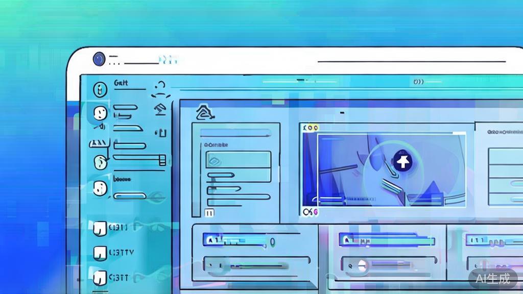 Flat vector illustration of AI video generation software features, dashboard style, soft blue gradient