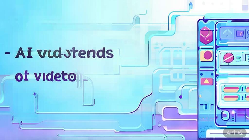 Flat vector illustration of future trends in AI video creation, dashboard style, soft blue gradient