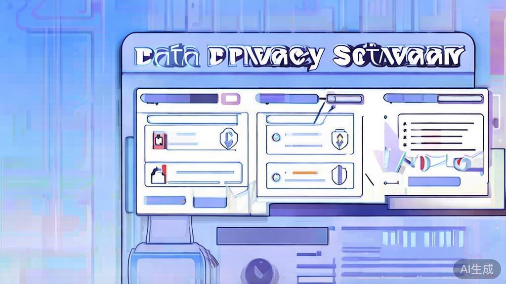 Flat vector illustration of data privacy concerns in software, dashboard style, soft blue gradient