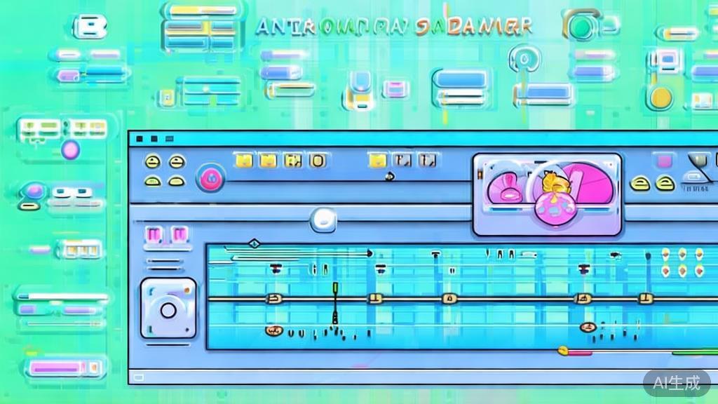 Flat vector illustration of animation software features, dashboard style, soft blue gradient