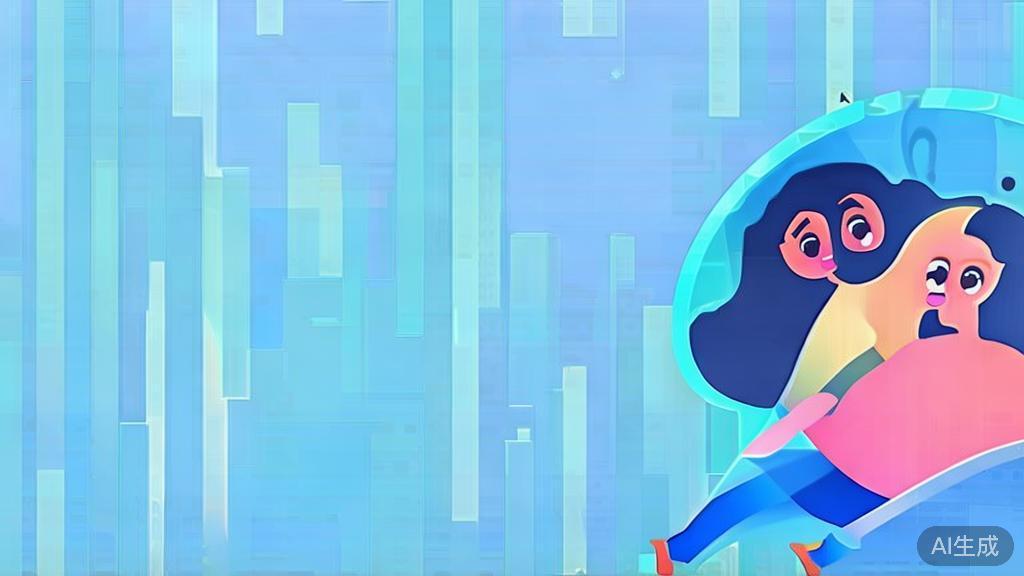 "Flat vector illustration of a sisterly bond in animation, dashboard style, soft blue gradient"