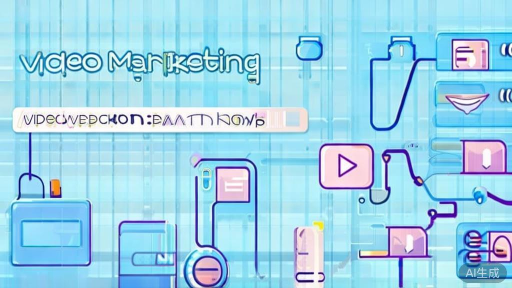 "Flat vector illustration of video marketing and promotion strategy, soft blue gradient"