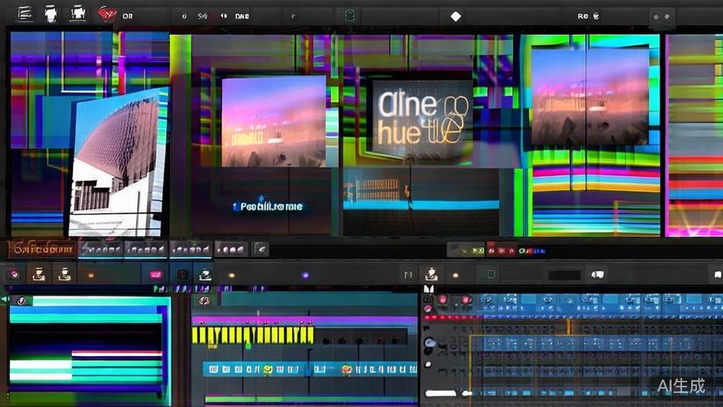 A snapshot of a video editing software interface with clips being edited, including text overlays and effects.