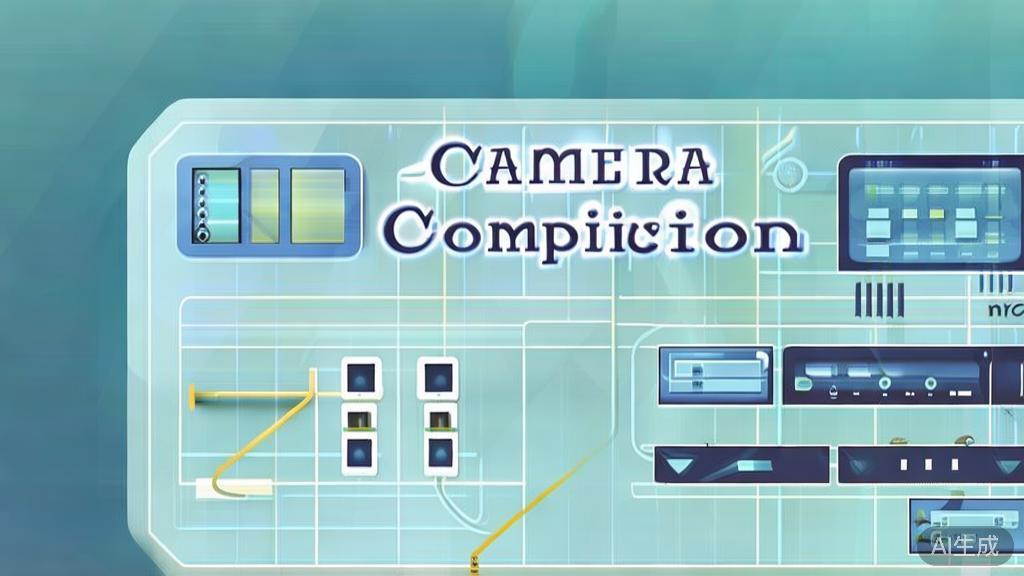 Flat vector illustration of camera composition techniques, dashboard style, soft blue gradient
