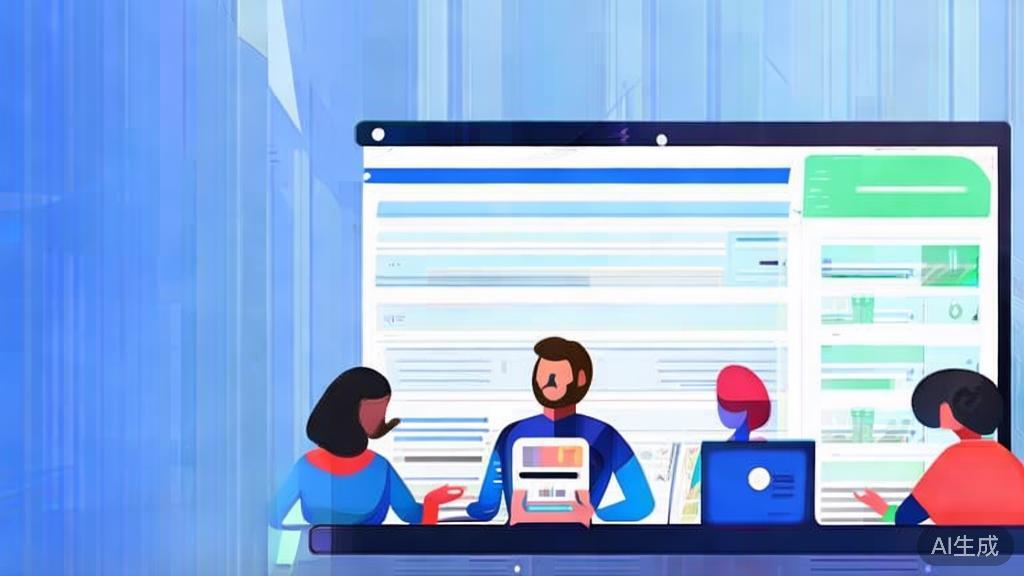 Flat vector illustration of a collaborative creative team working on a drama script, dashboard style, soft blue gradient