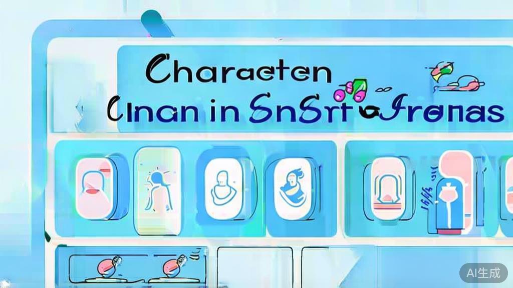 Flat vector illustration of character development in short dramas, dashboard style, soft blue gradient