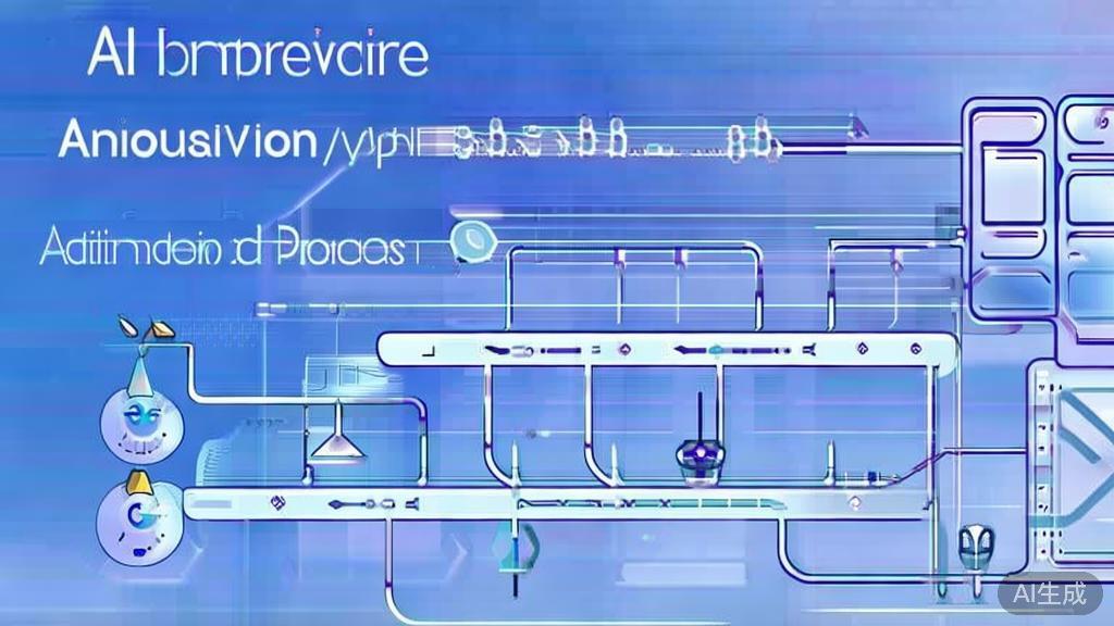 Flat vector illustration of AI-driven animation production process, dashboard style, soft blue gradient