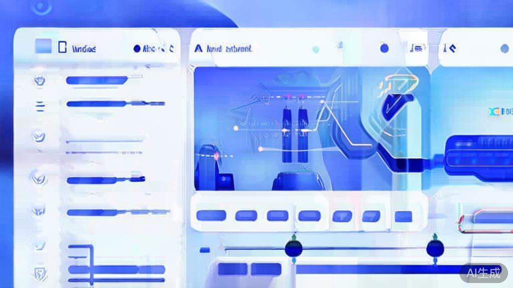 Flat vector illustration of AI视频制作工具，dashboard style, soft blue gradient