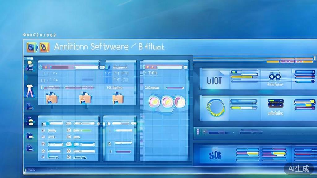 Flat vector illustration of animation software options, dashboard style, soft blue gradient