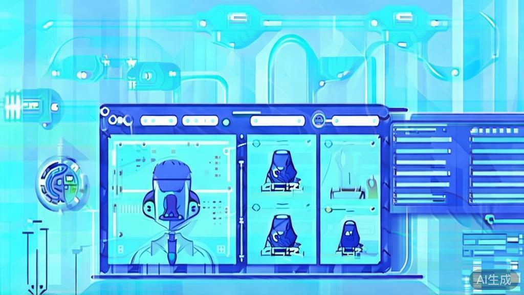 Flat vector illustration of character design process with AI, dashboard style, soft blue gradient