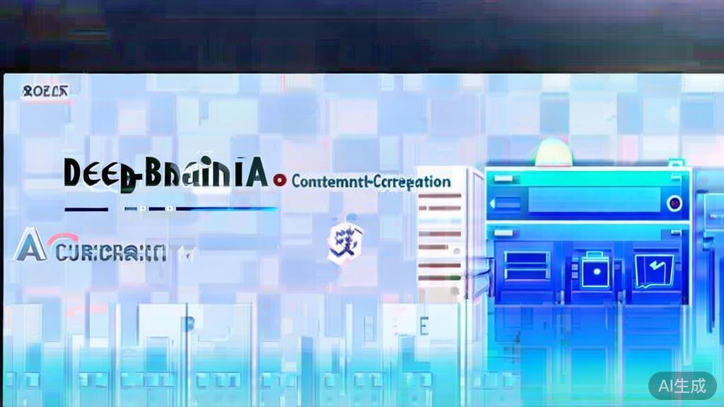 "Flat vector illustration of DeepBrain AI tool for content creation, dashboard style, soft blue gradient"