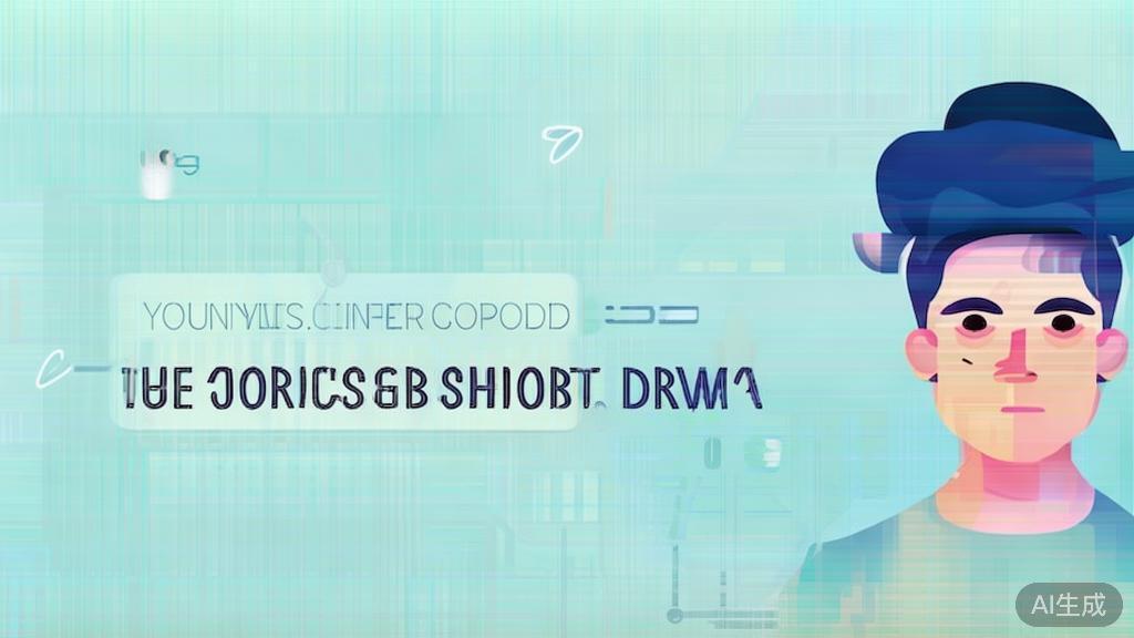 Flat vector illustration of a young person overcoming challenges in a short drama, dashboard style, soft blue gradient