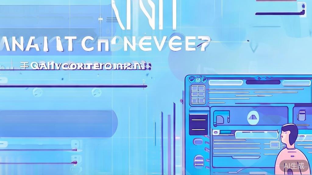 Flat vector illustration of reviewing AI-generated content for quality, soft blue gradient