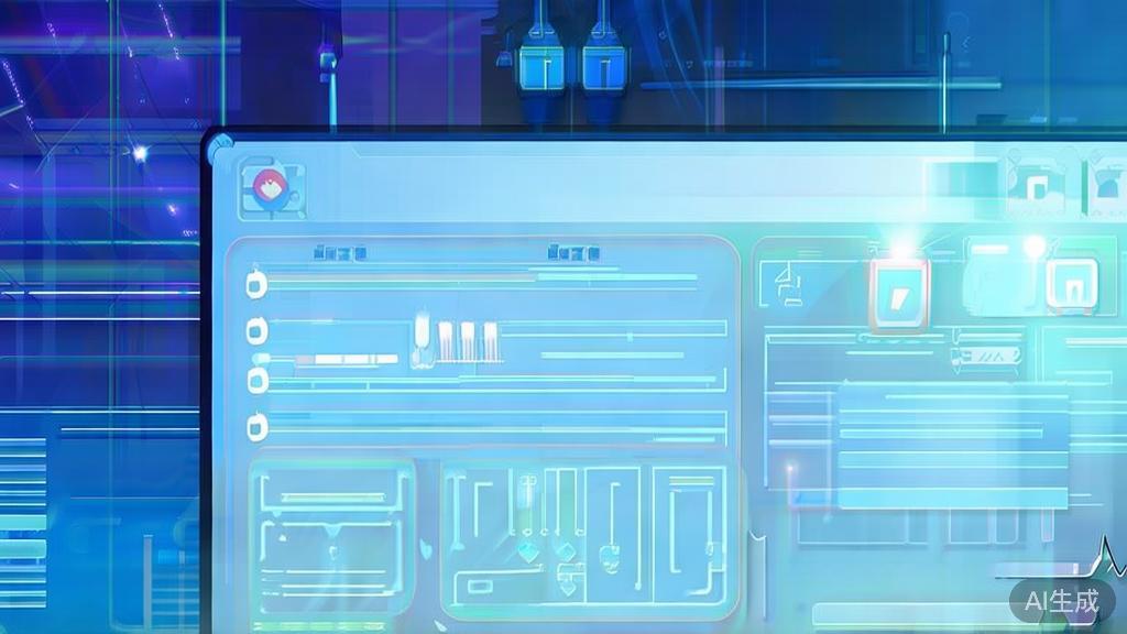 "Flat vector illustration of AI-driven screenplay writing, dashboard style, soft blue gradient"