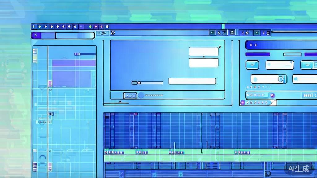 Flat vector illustration of video editing software, dashboard style, soft blue gradient