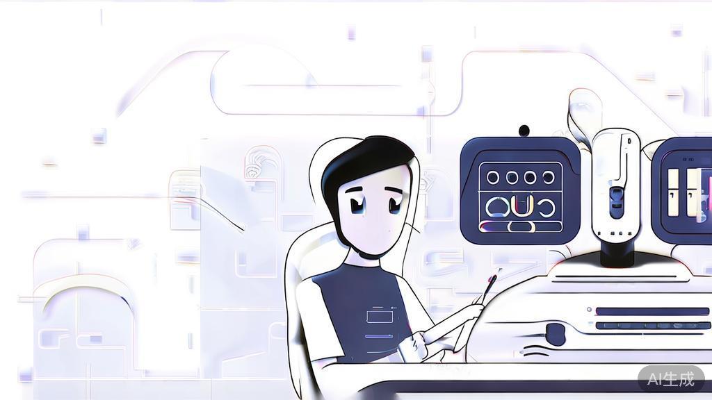 "Flat vector illustration of future AI in creative process, showing collaboration between humans and AI in scriptwriting and production, minimal flat design"