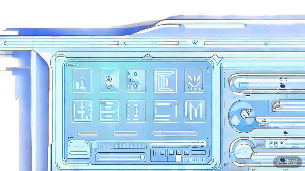 Flat vector illustration of future trends in short film production with AI, dashboard style, soft blue gradient