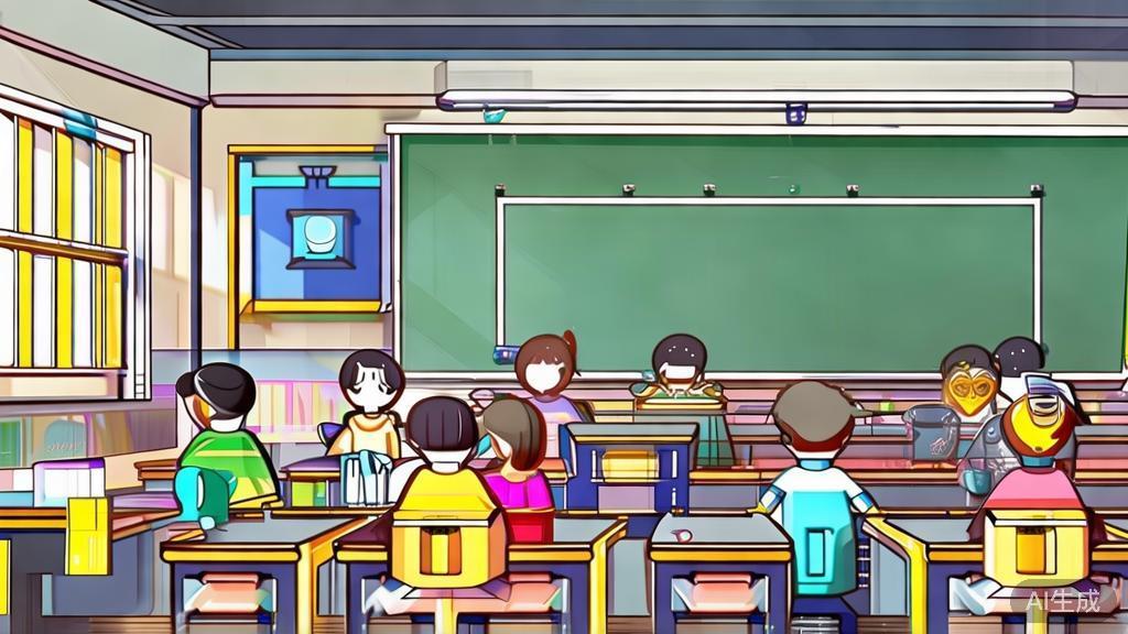 "High-quality illustration showing a classroom environment for anime education, minimal flat design"