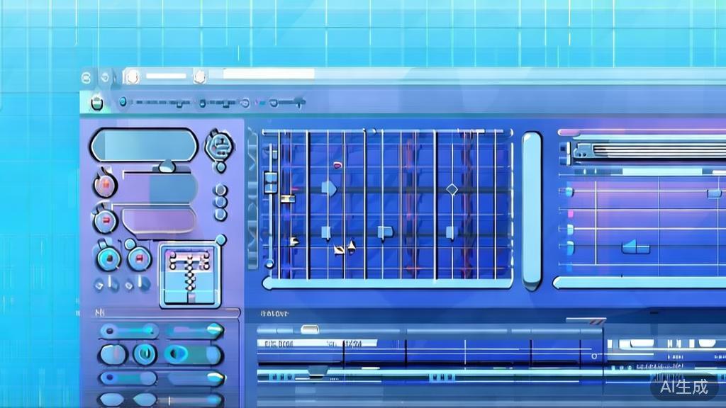 Flat vector illustration of user-friendly video editing interface, dashboard style, soft blue gradient