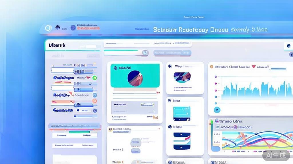 "Flat vector illustration of script analysis and character development features, dashboard style, soft blue gradient"