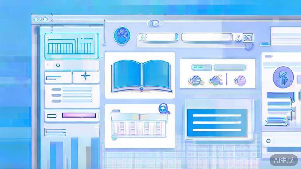 Flat vector illustration of online learning resources, dashboard style, soft blue gradient