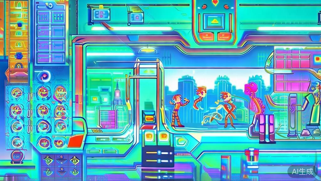 "Flat vector illustration of the future trends in animation production, showcasing innovations and AI technologies"