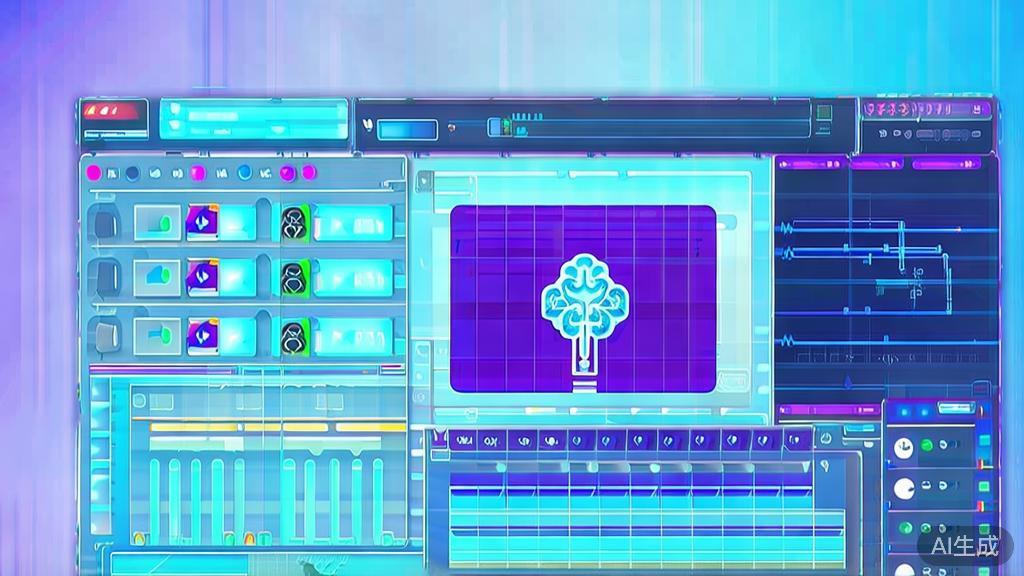 "Flat vector illustration of AI enhancing video production, dashboard style, soft blue gradient"