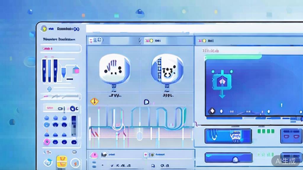 Flat vector illustration of AI-assisted content generation for video production, dashboard style, soft blue gradient