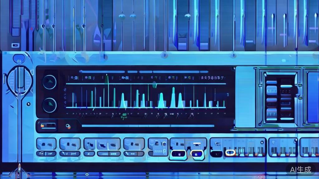 Flat vector illustration of audio processing technology, dashboard style, soft blue gradient