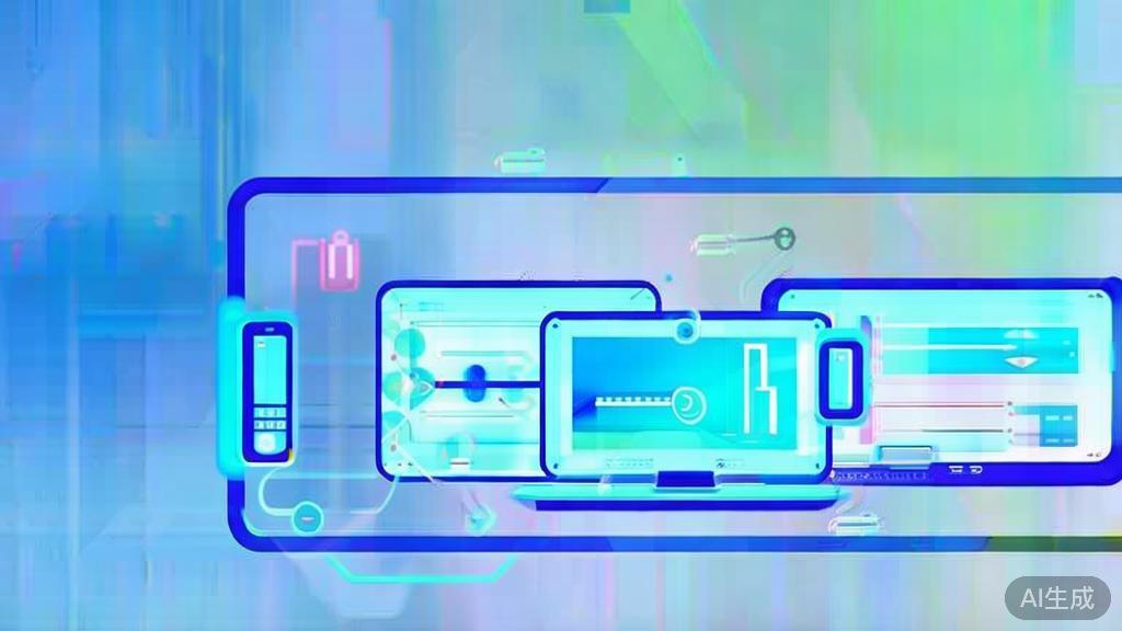 Flat vector illustration of video testing on different devices, dashboard style, soft blue gradient