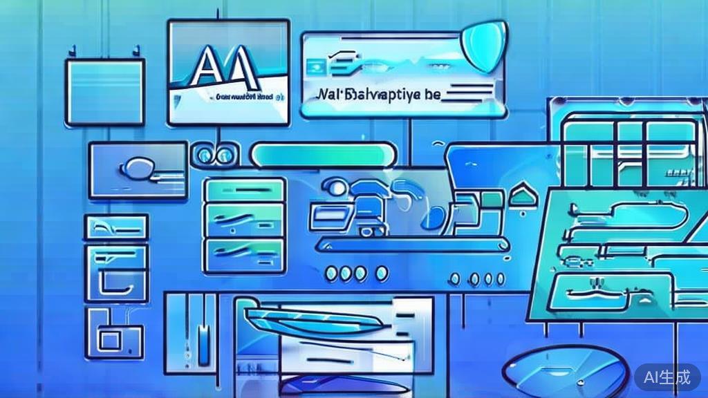 "Flat vector illustration of AI video production applications in education, marketing, and entertainment, soft blue gradient"